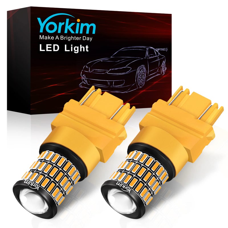 Yorkim 3157 LED Bulb Amber, Turn Signal Bulb Yellow, Bright 3156 3457A 4057 4157 LED Light for Front Rear Turn Signal Light Blinker DRL Marker Parking Lights, Pack of 2 - Image 1